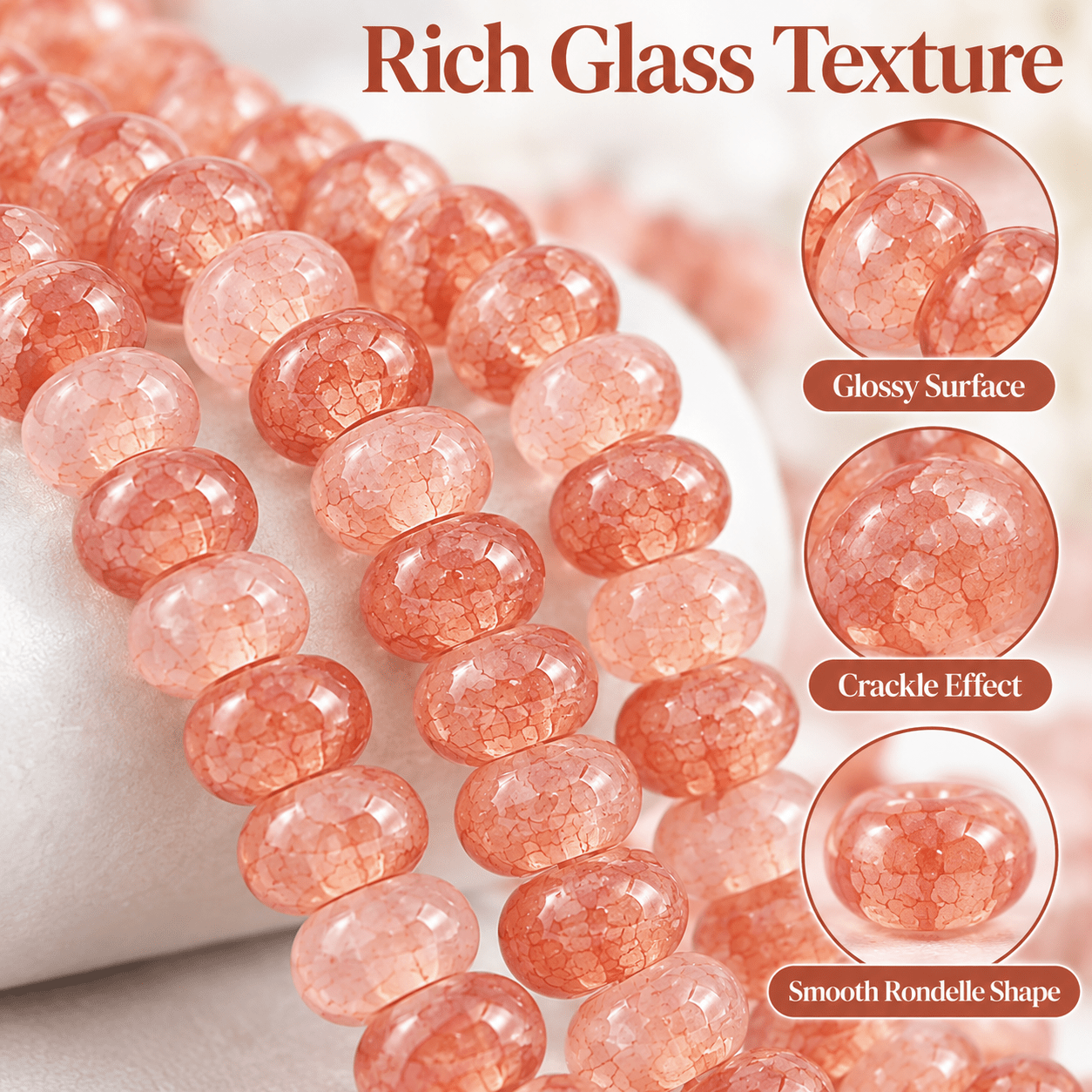 Deep Orange-Red Water-Dyed Abacus Glass Beads for Jewelry Making